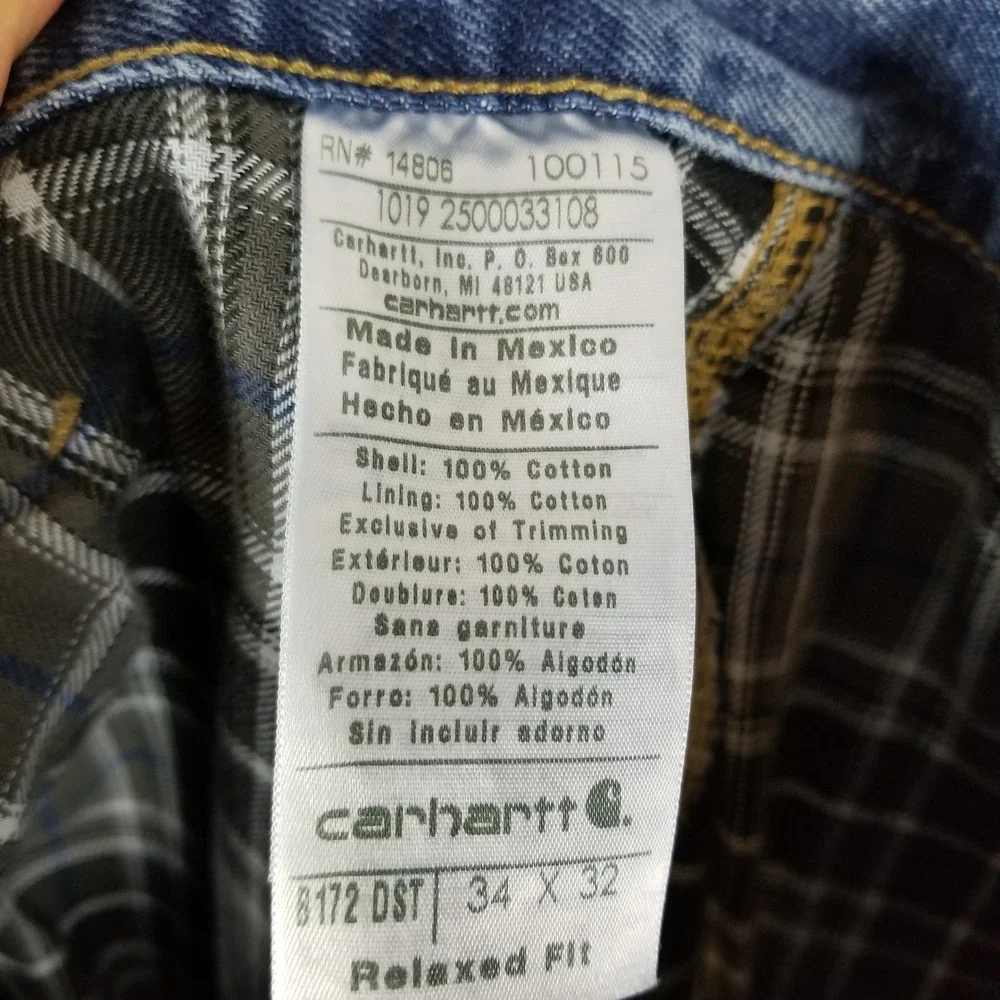 Carhartt B172 DST Mens Flannel Lined Relaxed‎ Fit Jeans Dark Stone Blue 34x32